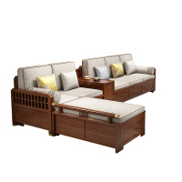 月影梳桐新中式客厅胡桃木实木沙发组合简约贵妃小户型高箱储物中式沙发