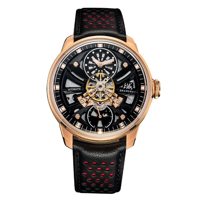 上海(SHANGHAI)手表男个性潮流50米防水大表盘镂空夜光刻度简约休闲皮带男表922