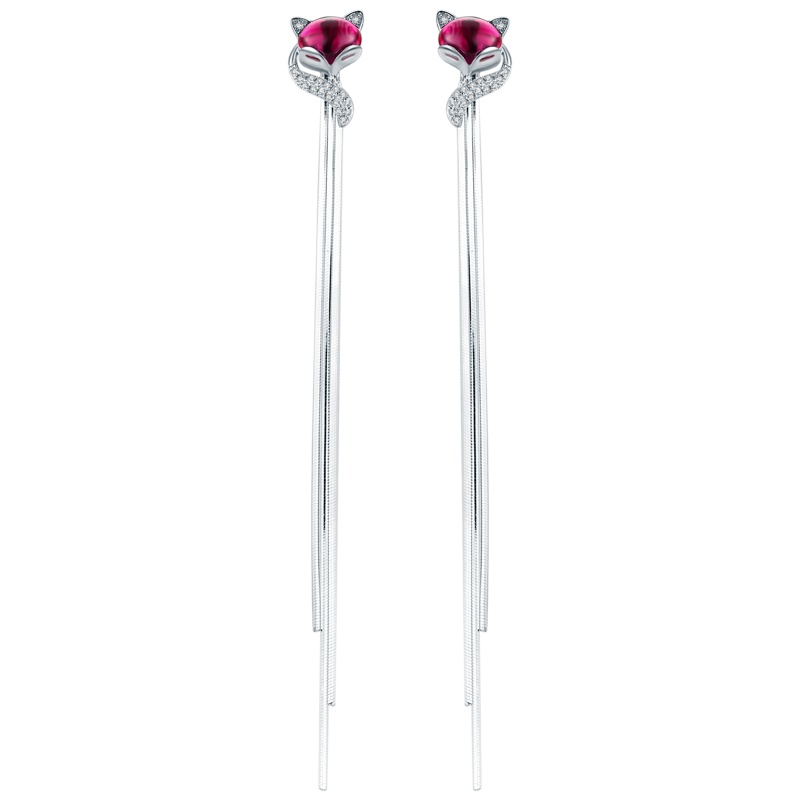 佰色传情纯银耳环女长款气质狐狸流苏耳坠长款个性简约网红耳饰