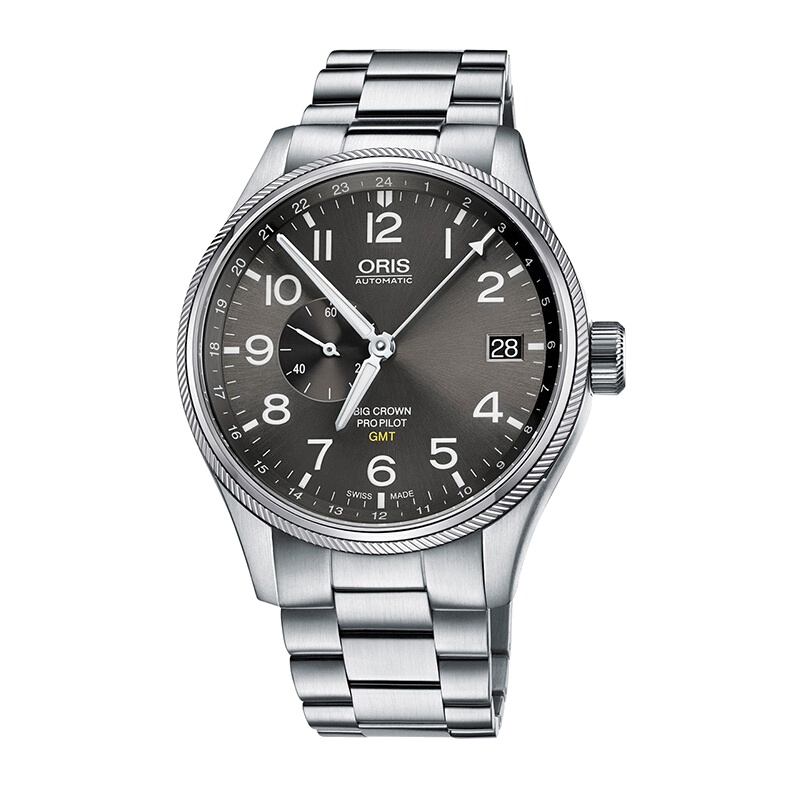 ORIS豪利时瑞士手表航空系列灰盘钢带飞行员GMT日历自动机械男表74877104063MB
