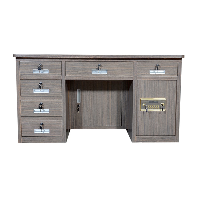 永格黑枫木纹1.4米全钢保险桌带保险柜办公电脑桌财务桌收银投币桌老板桌指纹密码桌