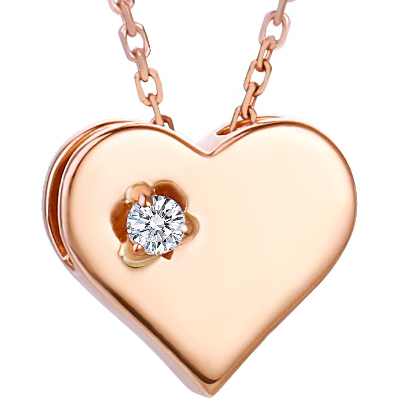 钻石世家 18K金钻石项链 简约心形项链女款 送女友礼物七夕新品 主石2分