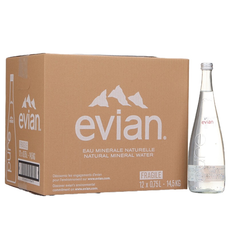 依云（Evian） 天然矿泉水 750ml*12玻璃瓶 法国进口