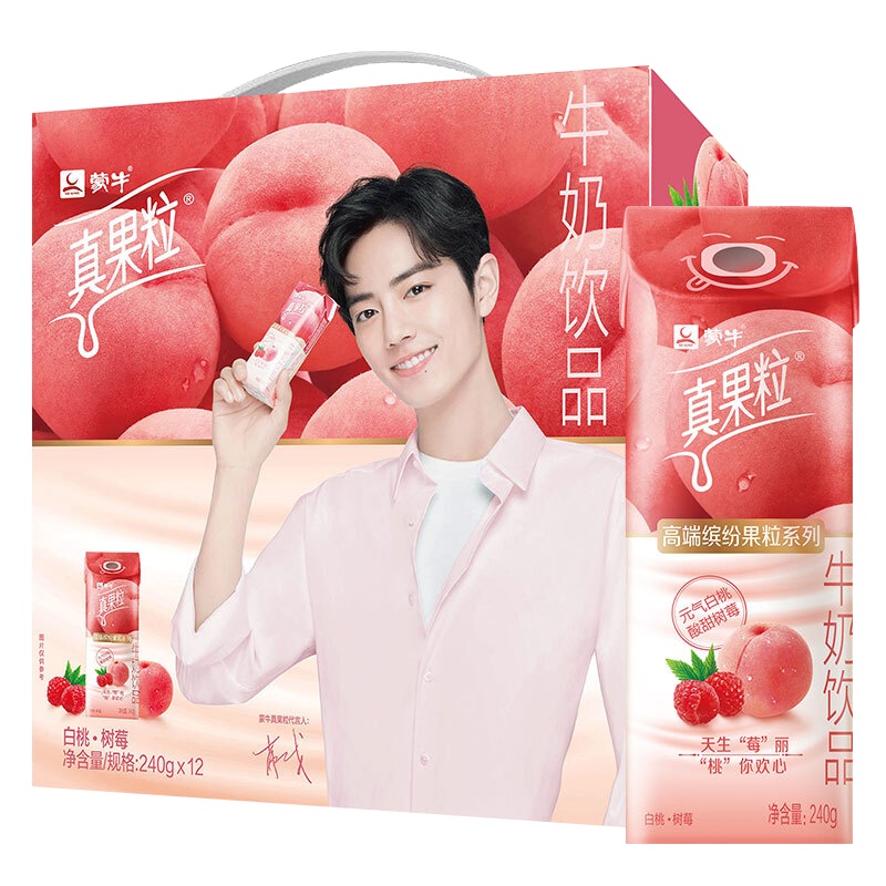 9月产[肖战代言同款]蒙牛真果粒白桃树莓味240g×10盒礼盒牛奶饮品 白桃树莓味