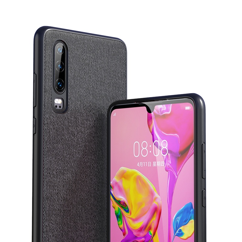 ESCASE 华为P30手机壳p30保护套 个性创意全包边防摔贴皮背壳 ES-19深邃黑