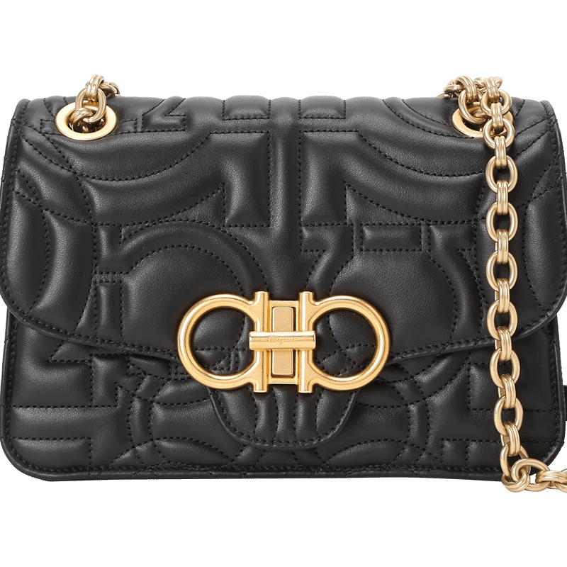 预订 FERRAGAMO 菲拉格慕 GANCINI 绗缝翻盖单 链条包 单肩包 斜挎包21H153 金扣