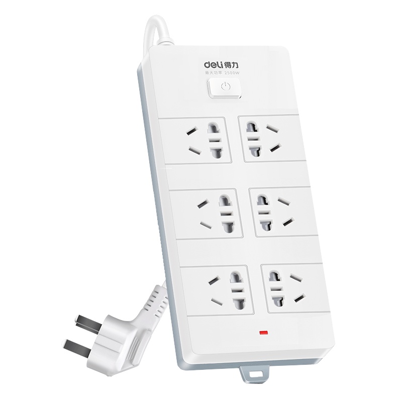 得力(deli)18261新国标6位组合孔5米 总控开关插座/插排/插线板/接线板/排插/拖线板 白色
