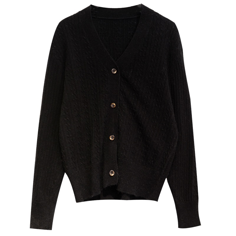 金菊秋冬新款V领纯色毛衣百搭时尚羊毛衫开衫女