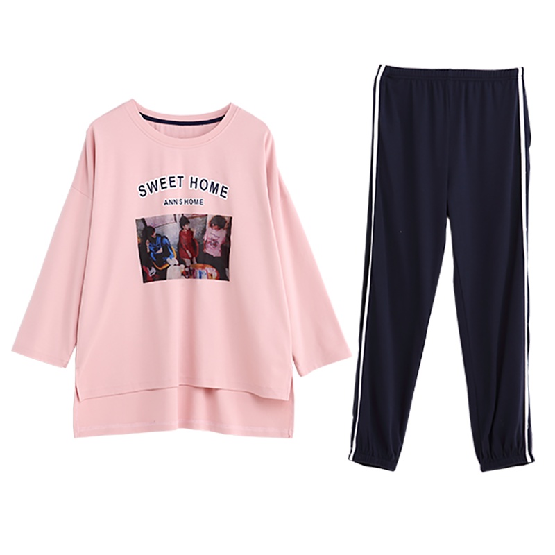 安之伴秋季情侣睡衣运动休闲纯棉素色长袖女士家居服套装