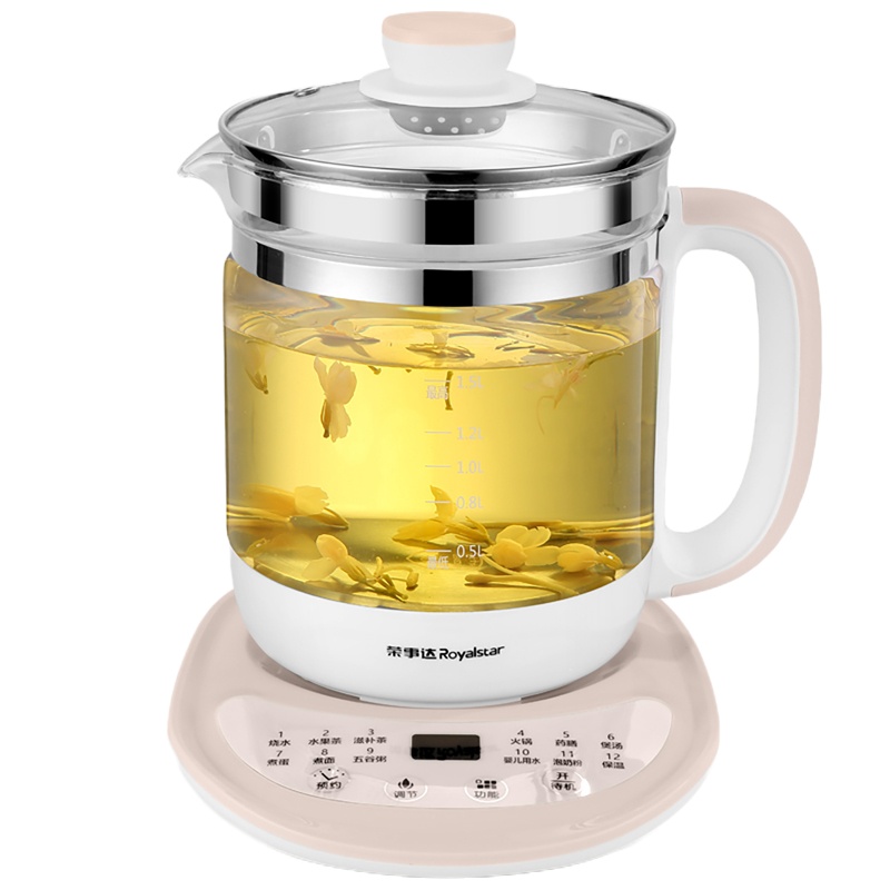 荣事达(Royalstar)养生壶多功能电热水壶高硼硅玻璃壶触控式 1.5L YSH5017 蜜桃粉