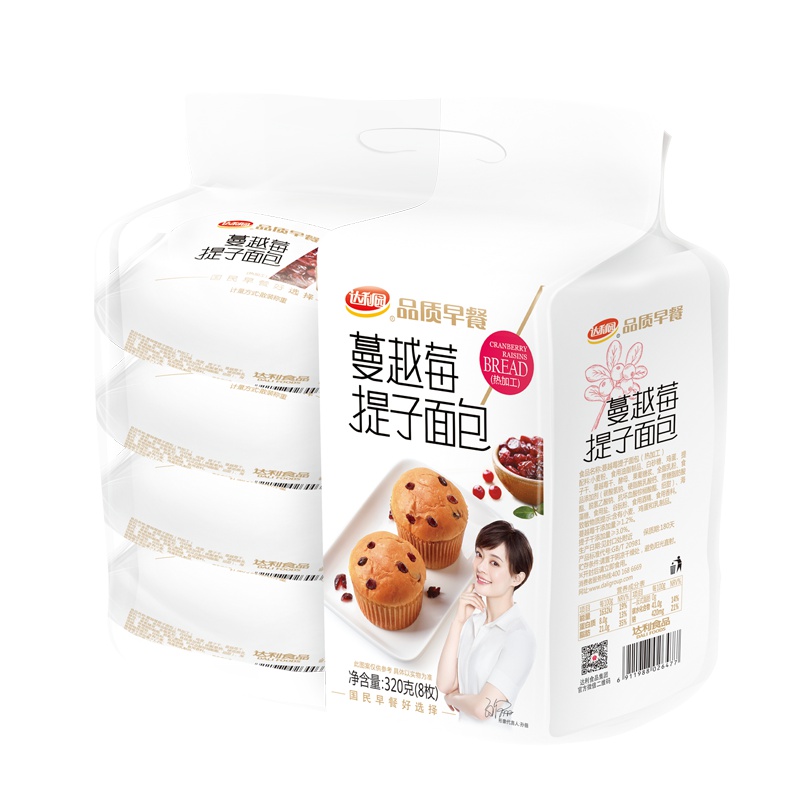 达利园 糕点 面包 零食 蔓越莓提子面包8枚320g(品质早餐)