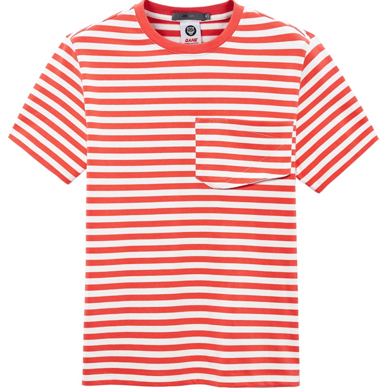 黑鲸不规则口袋条纹短袖T恤夏季男装时尚条纹短t男CNTBJ28233A