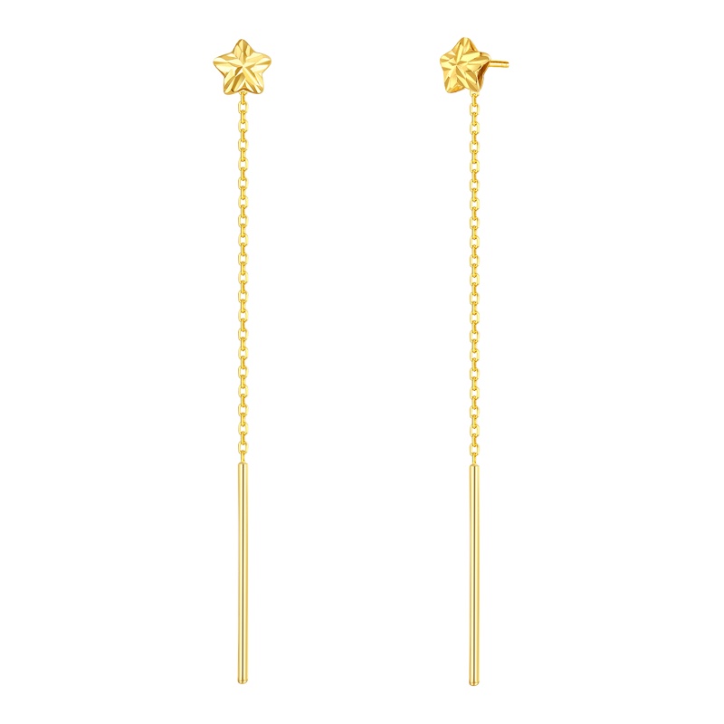 鑫万福 黄18K金五角星车花星星黄金耳饰简约精致耳线修饰脸型