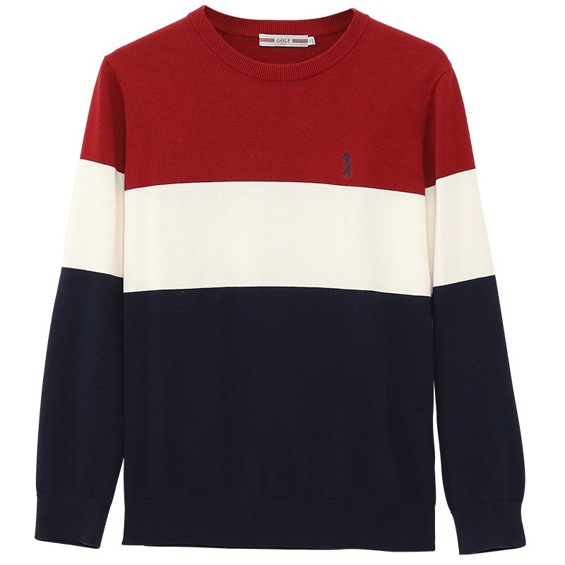 GOLF高尔夫秋季单品休闲百搭纯棉拼色男式毛衣翻领套头打底针织衫男士毛衣