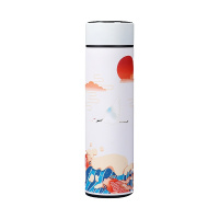 博思源男女孩创意中国风式ins插画国潮罗马杯文艺水杯-平盖黑色保温杯450ml(无温度显示)
