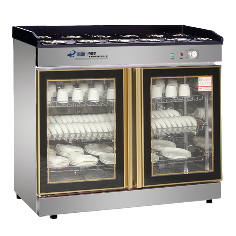 而派330L不锈钢面板 茶水消毒柜商用立式双门不锈钢 自助餐厅学校饭店大堂客厅包间大理石台面配餐柜家用碗碟筷子消毒碗柜