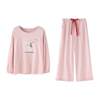 安之伴纯棉双面针织素色长袖女套装91K7214