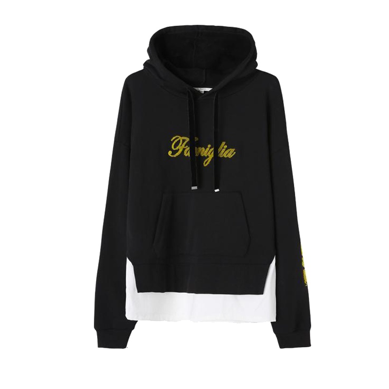 拉夏贝尔秋季新款假两件女式连帽卫衣宽松显瘦打底上衣女60007453