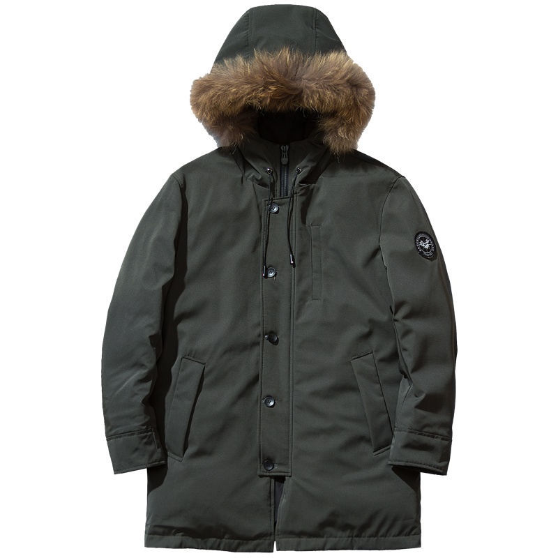 千纸鹤男士中长款羽绒服冬季青年帅气毛领连帽收腰外套男潮60100