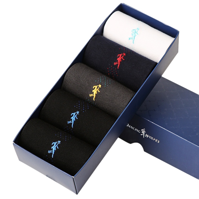 与狼共舞男袜 商务休闲棉袜 中筒棉袜五双盒装