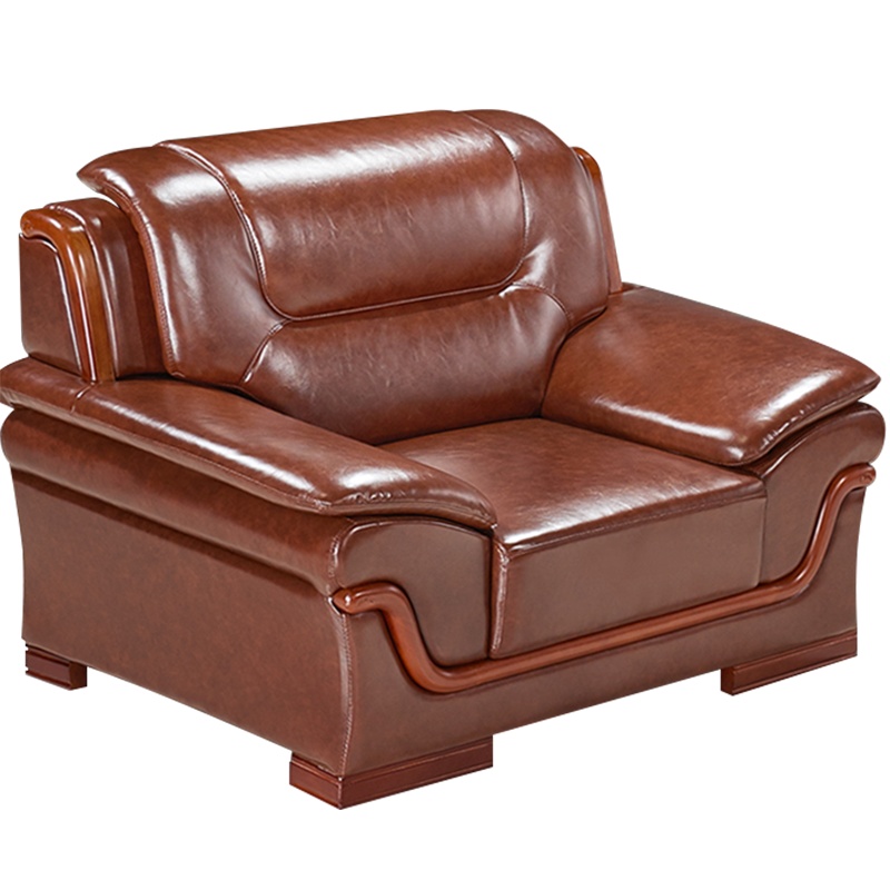 [理政]办公沙发 办公沙发单人位接待沙发商务沙发实木扶手 棕色西皮