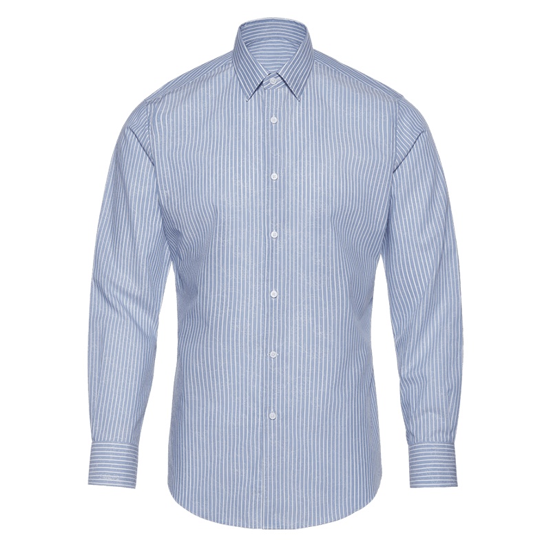 码尚定制MatchU易打理提花衬衫2020春秋新款全棉男士商务休闲衬衫 蓝白条