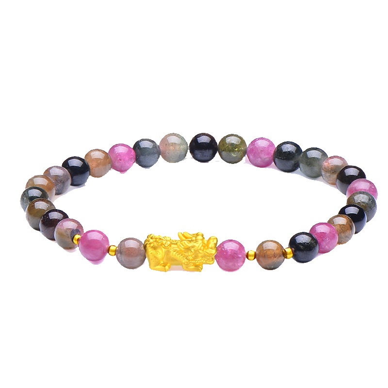 佐喜佑福 貔貅3D硬金黄金手链多彩碧玺手串 金重约0.3-0.5克ZXZBZX101Db