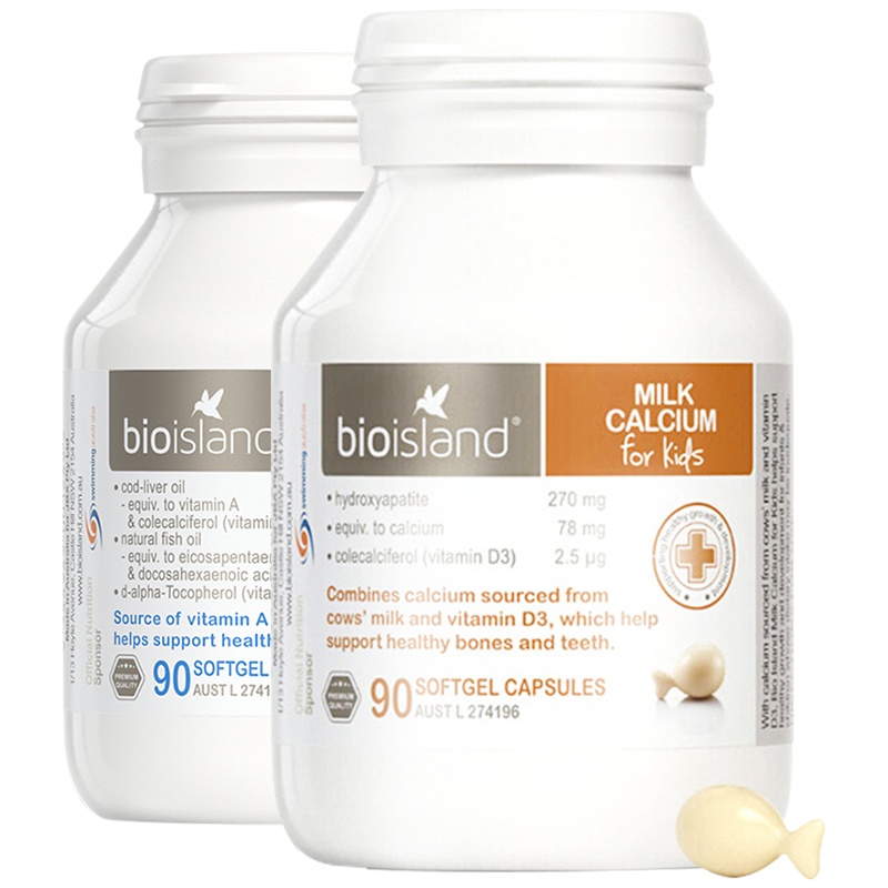 2件装｜Bio Island佰澳朗德婴幼儿液体乳钙90粒+鳕鱼肝油90粒组合瓶装 澳洲进口