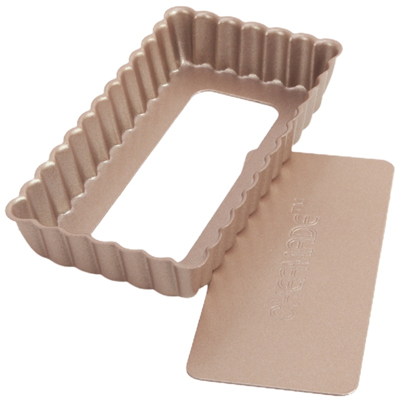 学厨 烘焙工具模具 厨房工具 重钢型香槟金色 迷你4寸不粘长方形活底挞/派盘 WK9037