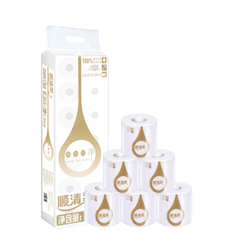顺清柔卷纸 纯净系列白金版家用卫生有芯卷纸4层200克*14卷