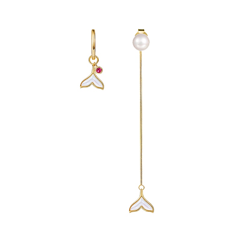 Affiner鱼尾珍珠耳环女不对称纯银2020年新款潮时尚气质七夕礼物AFE2058