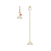 Affiner鱼尾珍珠耳环女不对称纯银2020年新款潮时尚气质七夕礼物AFE2058