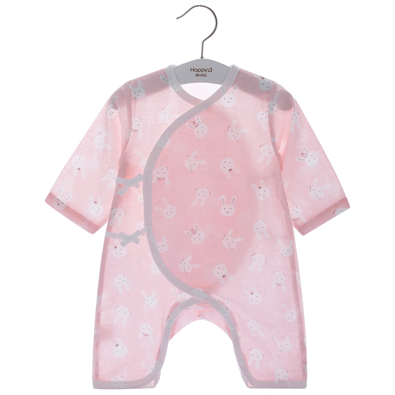 哈贝比（happyB）新生儿衣服夏季纯棉婴儿纱布连体衣哈衣男女宝宝和尚服长袖