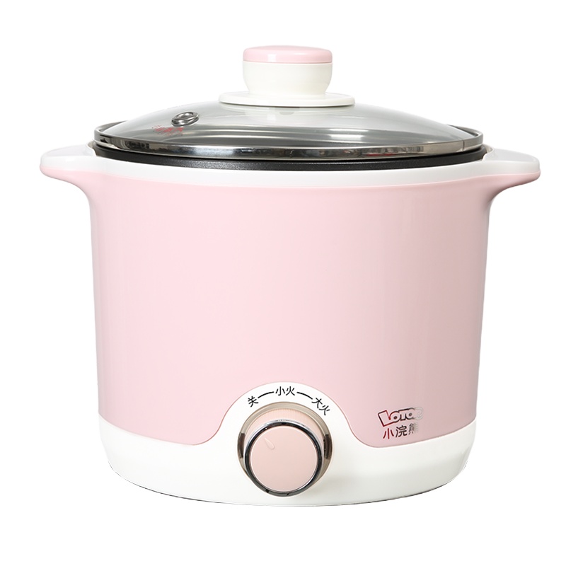 小浣熊电煮锅18C粉色不粘款 宿舍学生小电锅多功能家用小功率寝室炒锅炒菜煮饭一体小锅