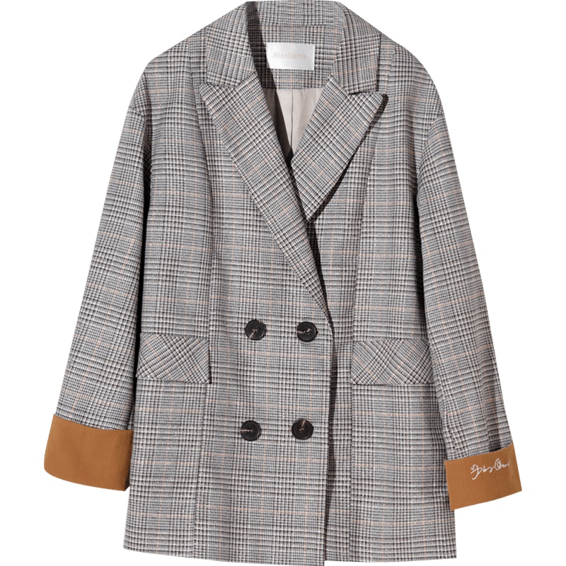 娅丽达女装格子西装外套女中长款2019秋季新款修身韩版休闲上衣I7515