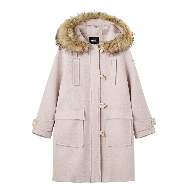 新款拉夏贝尔毛呢外套气质通勤中长款韩版格子百搭流行大衣女20012380