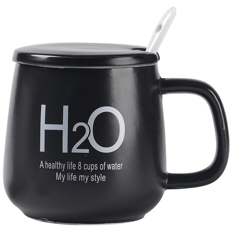 亿嘉IJARL 创意陶瓷杯子情侣水杯咖啡杯带盖带勺马克杯牛奶杯H2O情侣系列