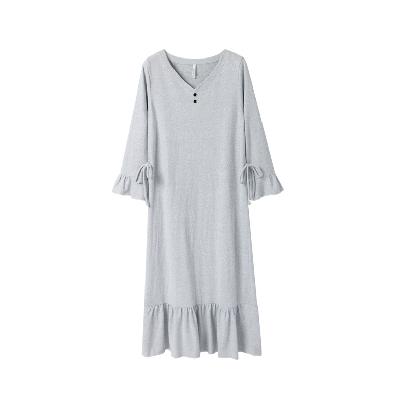 安之伴睡裙女秋羊绒棉长袖简约纯色睡衣家居服裙长款外穿休闲宽松