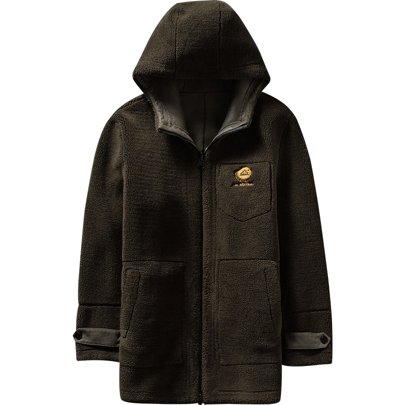 雅鹿男装冬装新品时尚拼接颗粒绒皮毛一体连帽外套男Y747AW11059