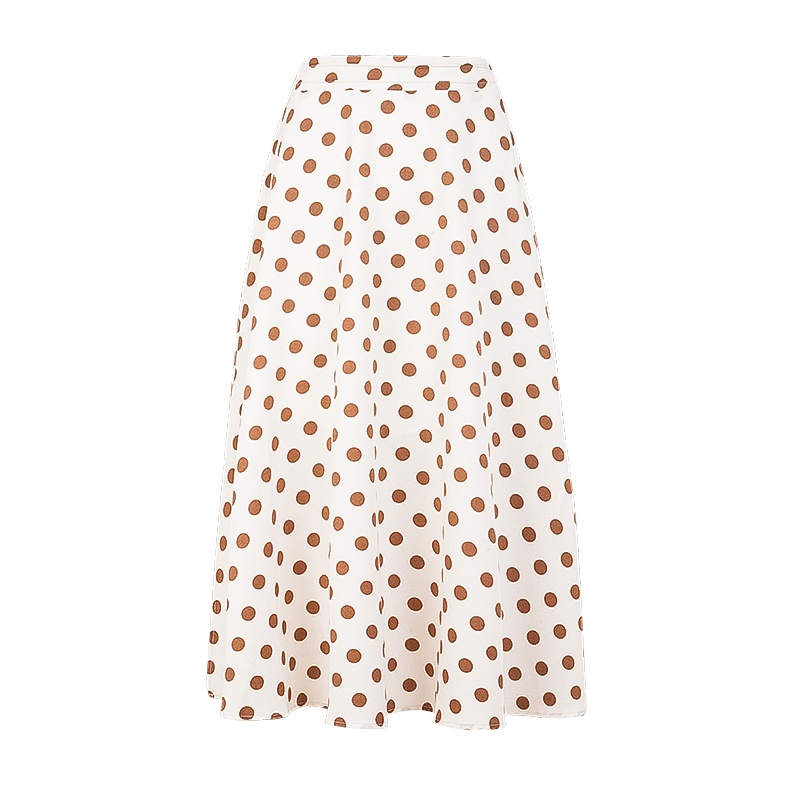 晩白 新品时尚休闲百搭印花波点高腰中长款A字裙半身裙