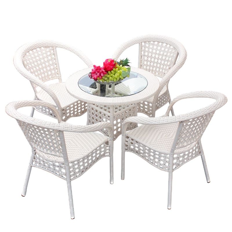 阳台小桌椅藤椅四件套组合一桌四椅(编藤椅+75编藤圆桌)