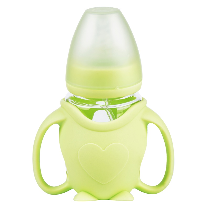 宝倍安(Bao bei an)宝宝防摔玻璃奶瓶企鹅宽口径新生婴儿弯头型奶瓶 绿色150ml 配0-3月奶嘴 加赠1奶嘴