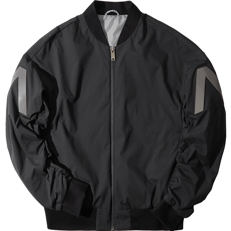黑鲸拼接装饰棒球领夹克秋季男装抽褶袖形外套男CWJAJ38067A