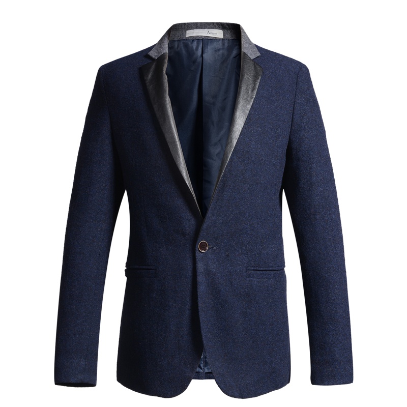 Artsdon/阿仕顿男士西服春秋季羊毛拼接便西短款商务休闲正装西装外套