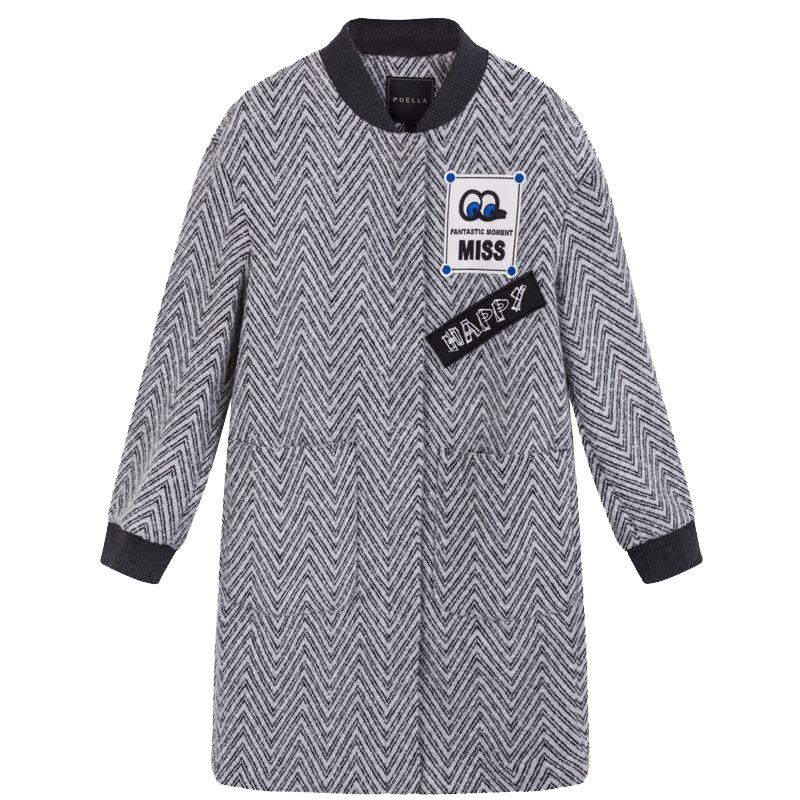 拉夏贝尔Puella秋冬新款韩版学生时尚贴布显瘦毛呢大衣女2T011321