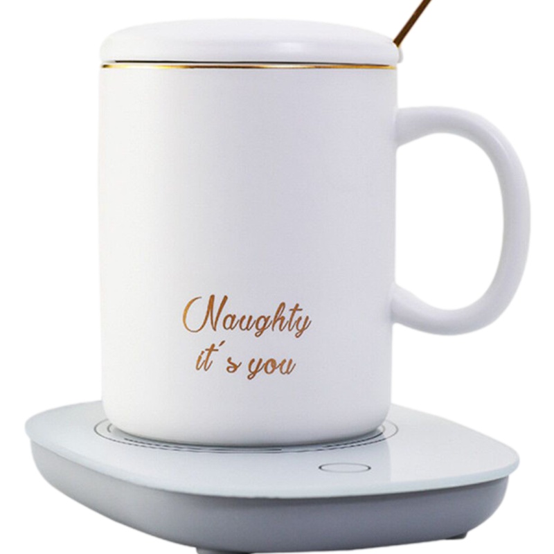 贝瑟斯 55°恒温杯马克杯暖暖杯子带盖勺陶瓷杯养生杯加热保温杯热奶杯咖啡早餐水杯情侣杯