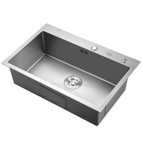 华帝黑色纳米水槽手工盆单槽厨房手工水槽大单槽洗菜盆池厨房304不锈钢洗碗槽带抽拉龙头