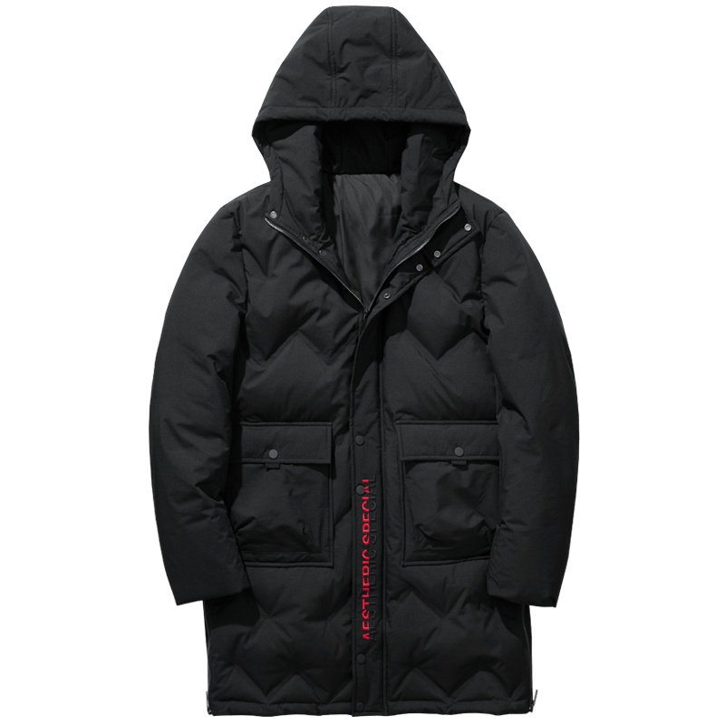 千纸鹤男士中长款羽绒服2019冬季青年无缝休闲帅气黑色外套60216