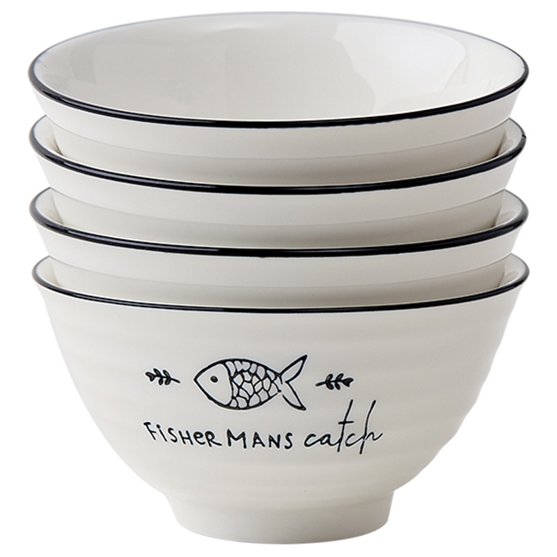 苏宁极物 釉下陶瓷4.5英寸和风饭碗 4件装陶瓷碗吃饭碗学生简约创意家用餐具