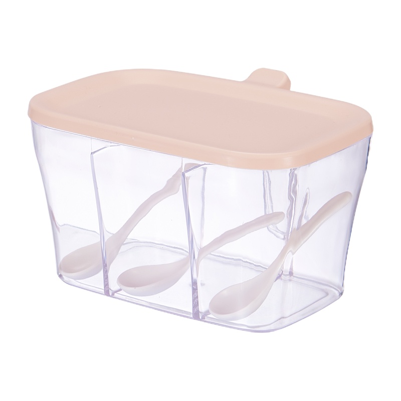 三格透明调味盒 家用厨房用品盐罐佐料盒调料盒调味瓶罐 敬平 主图款-清水蓝调味罐